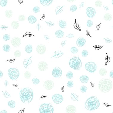 Hafif mavi vektör yaprak ve çiçek ile sorunsuz zarif arka. Bulanık stil yaprakları, çiçekleri ile yaratıcı çizimde. Desen için modaya uygun Kumaş, duvar kağıtları.