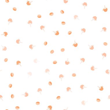 Kahve ile ışık turuncu vektör sorunsuz düzenini ayarlayın. Degrade illüstrasyon kümesiyle kupalar, fasulye. Reklam, kitapçıklar, broşürler restoranlar için desen.