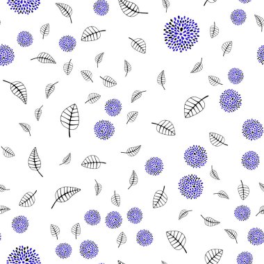 Koyu mavi vektör yaprak, çiçek ile sorunsuz zarif arka plan. İllüstrasyon soyut şablonundaki karalamalar ile. Desen için modaya uygun Kumaş, duvar kağıtları.