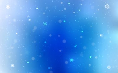 Yılbaşı kar taneleriyle açık mavi vektör deseni. Yılbaşı tarzında parlak renkli resimli kar. İş ilanınız için yeni yıl tasarımı.