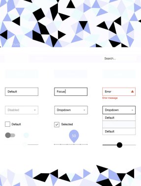Hafif pembe, mavi vektör tasarım UI kiti ile mozaik. Üçgenler ile poligonal tarzında modern stil rehberi. Web siteleri, açılış sayfaları için güzel düzeni.