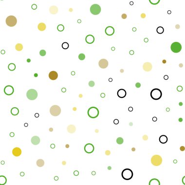 Koyu yeşil, sarı daire şekilleriyle birlikte sorunsuz düzen vektör. İllüstrasyon renkli soyut daireler parlayan ayarlanmış. Desen tasarım pencere panjur, perdeler.