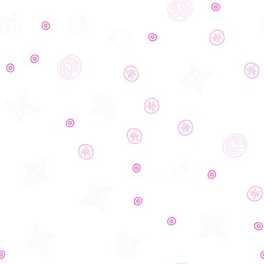 Hafif pembe vektör organik yemek ile sorunsuz şablonu. Gıda doodle tarzı ile güzel renkli resimde. Kafe işletme reklamınız için tasarım doodle.