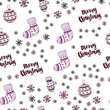 Koyu pembe vektör Noel kar taneleri, toplar, çorap, eldiven ile seamless modeli. Glitter soyut illüstrasyon gradyan ile. Desen için modaya uygun Kumaş, duvar kağıtları.