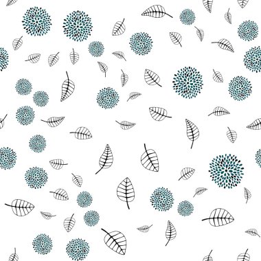 Koyu mavi, yeşil yapraklar, çiçekler ile sorunsuz doğal sanat vektör. Glitter soyut resimde yaprak ve çiçek ile. Desen için modaya uygun Kumaş, duvar kağıtları.