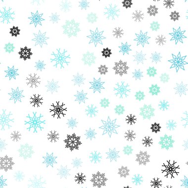 Açık mavi, buz kar taneleri sorunsuz şablonuyla vektör yeşil. Kristalleri ile glitter soyut Illustration buz. Desen tasarım pencere panjur, perdeler.