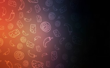 Koyu mavi, sarı desen taze malzemelerle vektör. Dekoratif illüstrasyon gıda ile soyut şablonunda parlayan. Desen menüsü kafeteryalar, barlar, restoranlar için.