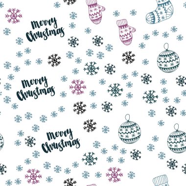 Açık mavi, kırmızı vektör xmas kar taneleri, toplar, çorap, eldiven ile sorunsuz arka plan. Gradyan ile renkli xmas öğeleri. Kartvizit, Web siteleri için şablon.