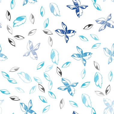Açık mavi, vektör sorunsuz doodle zemin yaprakları ile yeşil. Zarif bir parlak örnek yaprakları doğal tarzı ile. Kartvizit, Web siteleri için şablon.