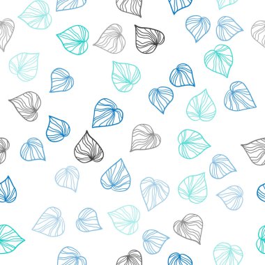 Açık mavi, yeşil vektör sorunsuz arka plan yaprakları ile. Doodle tarzı yaprakları ile yeni renkli resimde. Tekstil, kumaş, duvar kağıtları için tasarım.