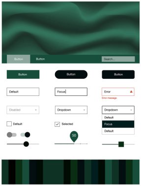 Koyu yeşil sıvı şekillerle malzeme tasarım kiti vektör. Gradyan ile mermer tarzı kıvırcık illüstrasyon parlayan. Açılış sayfanız için modern şablon.