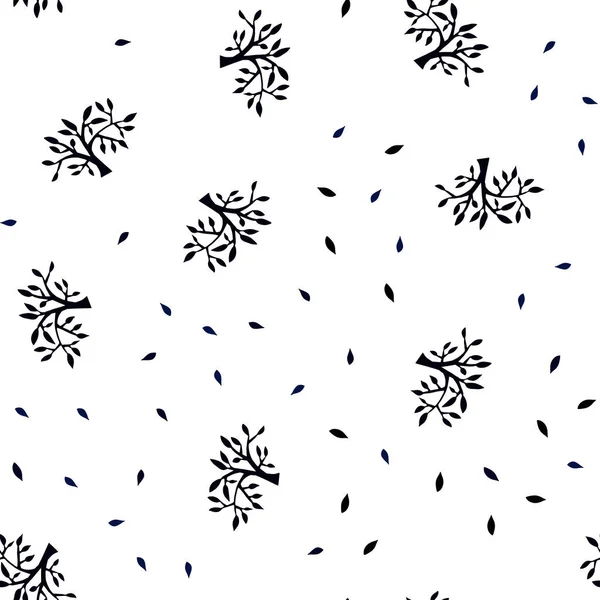Modèle Doodle Sans Couture Vecteur Bleu Foncé Avec Feuilles Branches — Image vectorielle
