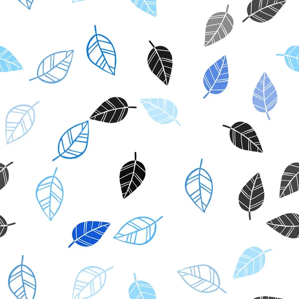 Modèle Doodle Sans Couture Vecteur Bleu Clair Avec Des Feuilles — Image vectorielle