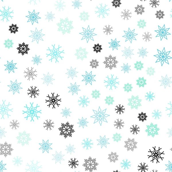 浅蓝色 绿色矢量无缝模板与冰雪花 用冰晶闪闪发光的抽象插图 百叶窗 窗帘的设计图案 — 图库矢量图片