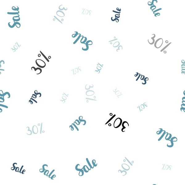 Light Blue Vector Seamless Pattern Percentage Signs Colored Words Sales — Stock Vector