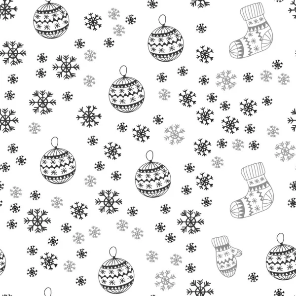 Светло Серый Бесшовный Чехол Красивыми Снежинками Шариками Сухарями Бакенбардами Цветные — стоковый вектор