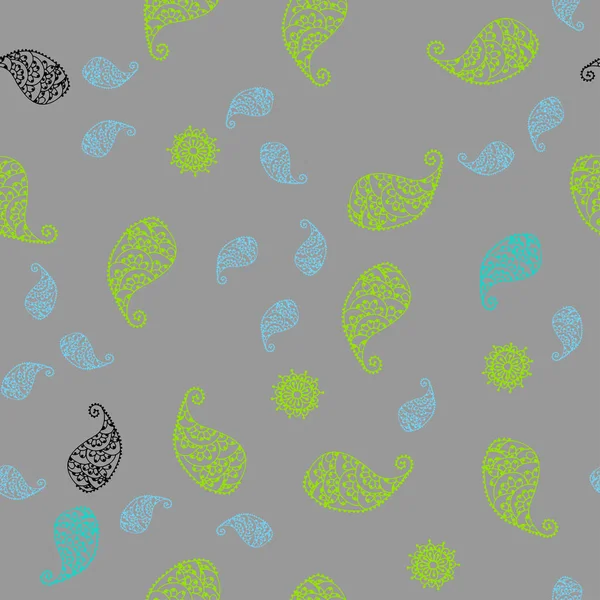Hellblaues Grünes Vektornahtloses Doodle Layout Mit Blättern Und Blüten Glitzernde — Stockvektor