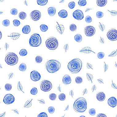 Hafif mavi vektör sorunsuz zarif duvar kağıdı ile yaprak ve çiçek. Beyaz arka plan üzerinde kabataslak karalamalar. Desen için modaya uygun Kumaş, duvar kağıtları.