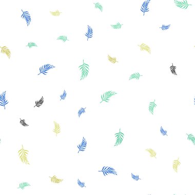 Açık mavi, sarı vektör sorunsuz doğal arka plan yaprakları ile. Glitter soyut illüstrasyon ile doodles ve bırakır. Desen tasarım kumaş, duvar kağıtları.