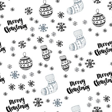 Işık gri vektör Noel kar taneleri, toplar, çorap, eldiven ile seamless modeli. Modern geometrik soyut resim. Doku pencere panjur, perdeler için.