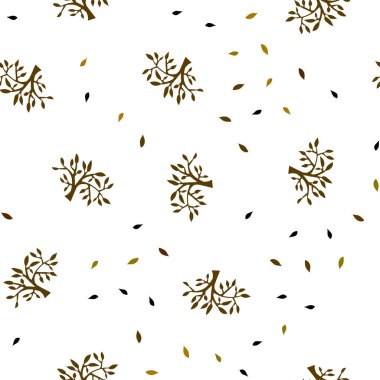 Koyu yeşil, sarı vektör sorunsuz doodle arka plan ile yaprakları, dalları. Renkli resimde doodle tarzı yapraklar, dallar ile. Tekstil, kumaş, duvar kağıtları için tasarım.