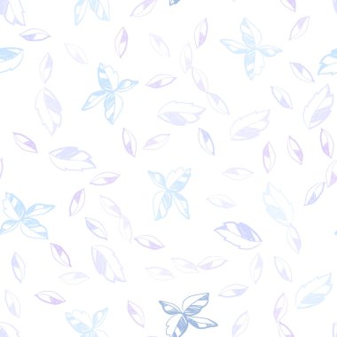 Pembe ışık, vektör sorunsuz doodle desen yaprakları ile mavi. Bulanık tarzı ile yaratıcı şekilde bırakır. Tekstil, kumaş, duvar kağıtları için tasarım.