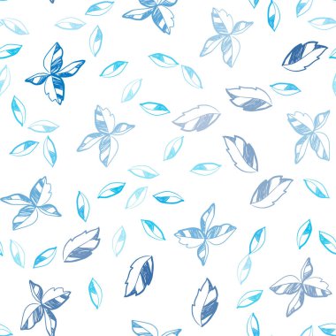 Yaprakları ile ışık mavi vektör sorunsuz doodle düzeni. Bulanık tarzı ile yeni renkli resimde bırakır. Duvar kağıdı, kumaş üreticileri için modaya uygun bir tasarım.