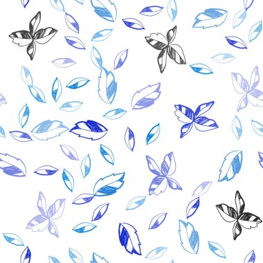 Koyu mavi yaprakları ile Dikişsiz doğal desen vektör. Parlayan illüstrasyon karalama stilinde yaprakları ile renkli. Duvar kağıdı, kumaş üreticileri için modaya uygun bir tasarım.