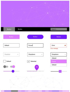 Hafif mor vektör web UI kiti poligonal tarzı daireler ile. Üçgen, daire ile poligonal stilinde stil rehberi. Açılış sayfanız için modern şablon.