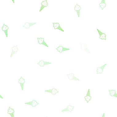 Işık yeşil vektör sorunsuz doku lezzetli dondurma ile. Glitter Ice - cream koni ile soyut kroki. Kafe ve restoran menü için desen.