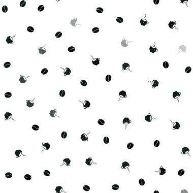 Koyu yeşil kahve çekirdekleri, su bardağı ile Dikişsiz desen vektör. Degrade illüstrasyon kahve çekirdekleri, çay bardak ile. Kafe işletme reklamınız için tasarım doodle.