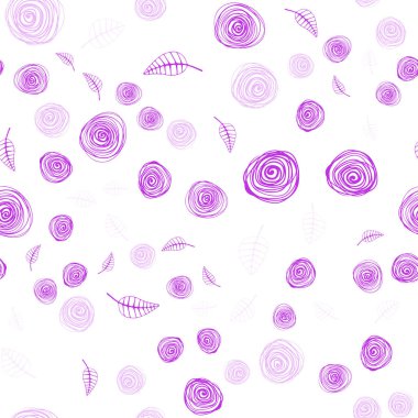 Pembe vektör yaprak ve çiçek ile sorunsuz doğal çizimleri. Renkli resimde doodle tarzı yaprakları, çiçekleri ile. Desen için modaya uygun Kumaş, duvar kağıtları.