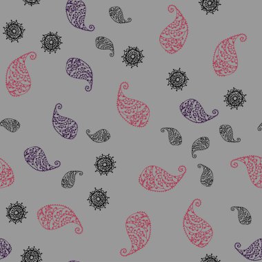 Koyu mavi, kırmızı yaprakları ve çiçekleri ile sorunsuz doodle doku vektör. Soyut illüstrasyon yaprakları, çiçekleri karalamalar tarzı ile. Dokulu deseni bir Web sitesi için banner.