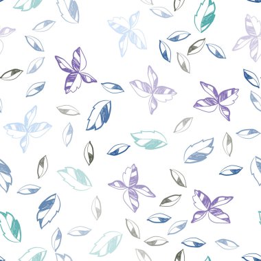 Açık mavi, yeşil vektör sorunsuz doodle arka plan yaprakları ile. Dekoratif illüstrasyon soyut şablonundaki karalamalar ile. Tekstil, kumaş, duvar kağıtları için tasarım.
