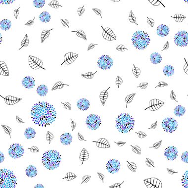 Pembe ışık, vektör Dikişsiz doğal desen yaprakları, çiçekleri ile mavi. Yaprak ve çiçek ile zarif bir parlak örnek. Tekstil, kumaş, duvar kağıtları için tasarım.