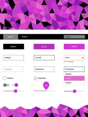 Hafif pembe vektör UI kiti poligonal tarzı. Dekoratif UI takımı tasarım renkli kristaller ile soyut tarzda. Bu örnek için sitesidir.