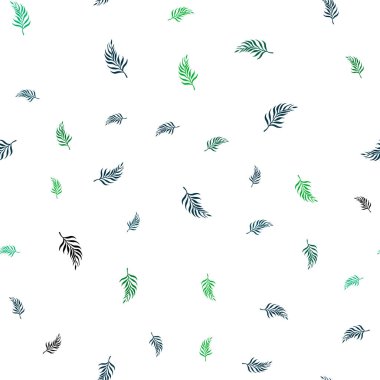 Açık mavi, yeşil vektör sorunsuz doodle arka plan yaprakları ile. Dekoratif illüstrasyon soyut şablonundaki karalamalar ile. Desen tasarım pencere panjur, perdeler.