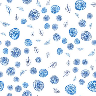 Hafif mavi vektör yaprak ve çiçek ile Dikişsiz soyut desen. Renkli resimde doodle tarzı yaprakları, çiçekleri ile. Doku pencere panjur, perdeler için.