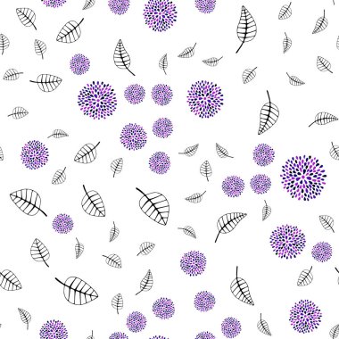 Mor ışık, yapraklar, çiçekler vektör sorunsuz zarif desenle pembe. Yaprak ve çiçek ile modern soyut resim. Desen tasarım kumaş, duvar kağıtları.