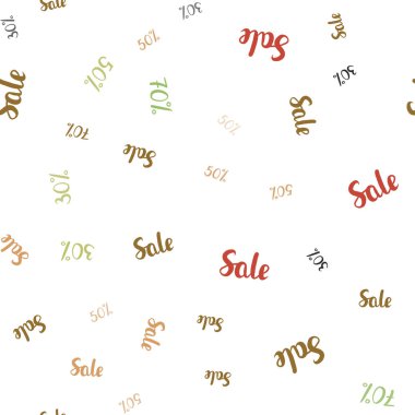 Açık yeşil, 30, 50, %70 satış ile kırmızı vektör sorunsuz şablonu. Satış soyut şablonundaki Illustration işaretleri. Mega promosyonlar için fon indirimler.