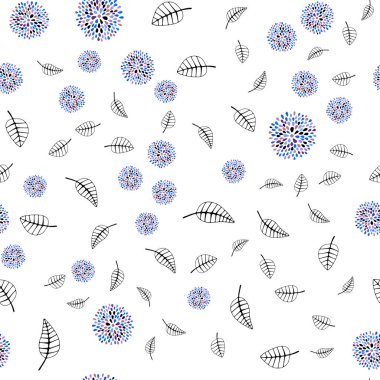 Açık mavi, kırmızı vektör yaprak, sorunsuz doğal deseni çiçekler. İllüstrasyon soyut şablonundaki karalamalar ile. Tekstil, kumaş, duvar kağıtları için tasarım.