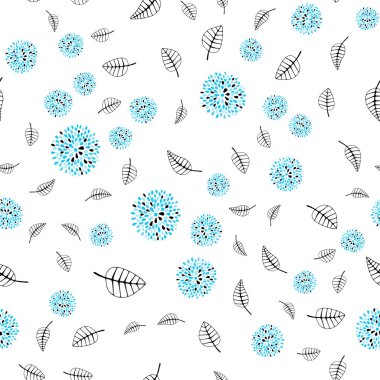 Yapraklar, çiçekler ışık mavi vektör sorunsuz doodle şablonu. Renkli resimde doodle tarzı yaprakları, çiçekleri ile. Duvar kağıdı, kumaş üreticileri için modaya uygun bir tasarım.