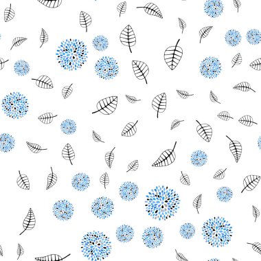 Hafif mavi vektör sorunsuz doodle zemin yaprakları, çiçekleri ile. Soyut illüstrasyon yaprakları, çiçekleri karalamalar tarzı ile. Duvar kağıdı, kumaş üreticileri için modaya uygun bir tasarım.