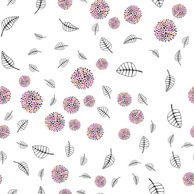 Koyu pembe, sarı yapraklar, çiçekler ile sorunsuz doğal sanat vektör. Bulanık stil yaprakları, çiçekleri ile yaratıcı çizimde. Desen tasarım pencere panjur, perdeler.