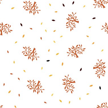 Koyu kırmızı, sarı vektör sorunsuz doodle arka plan ile yaprakları, dalları. Yaprakları ve dalları ile modern soyut resim. Desen için modaya uygun Kumaş, duvar kağıtları.