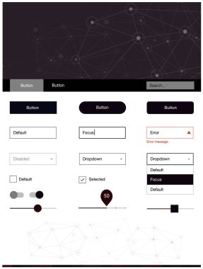 Koyu kırmızı vektör stil Rehberi ile üçgenler, daireler. Renkli üçgen, daire basit malzeme tasarım kiti. Bu örnek için sitesidir.