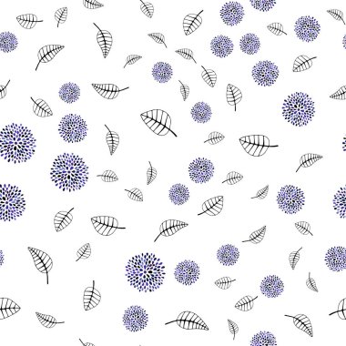 Koyu pembe, mavi yapraklar, çiçekler ile sorunsuz zarif duvar kağıdı vektör. Renkli resimde doodle tarzı yaprakları, çiçekleri ile. Duvar kağıdı, kumaş üreticileri için modaya uygun bir tasarım.