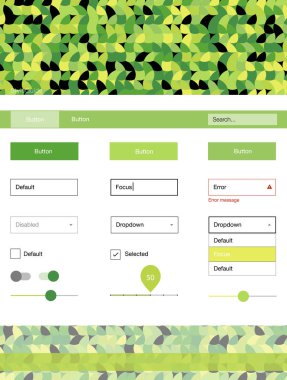 Açık yeşil, sarı vektör web UI kiti ile küreler. Arka plan üzerinde renkli stil rehberi daireler ile. Bu örnek için sitesidir.