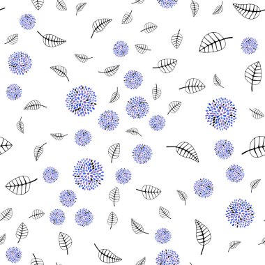 Açık mavi, kırmızı vektör sorunsuz doodle Düzen yapraklar, çiçekler. Yaprak ve çiçek ile zarif bir parlak örnek. Duvar kağıdı, kumaş üreticileri için modaya uygun bir tasarım.