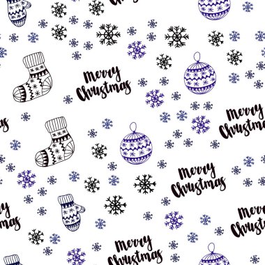 Koyu mavi vektör Noel kar taneleri, toplar, çorap, eldiven ile seamless modeli. Glitter soyut illüstrasyon gradyan ile. Doku pencere panjur, perdeler için.